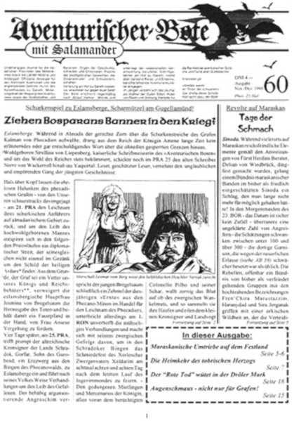 Aventurischer Bote Nr. 60 Das Schwarze Auge Fan-Magazin Zeitrung DSA Der Bote Nr. 60