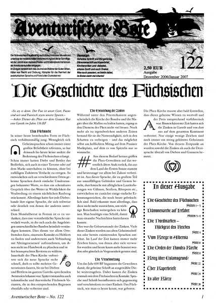 Aventurischer Bote Nr. 122 Das Schwarze Auge Fan-Magazin Zeitrung DSA Der Bote Nr. 122