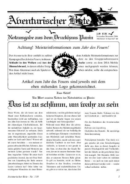 Aventurischer Bote Nr. 110 Das Schwarze Auge Fan-Magazin Zeitrung DSA Der Bote Nr. 110